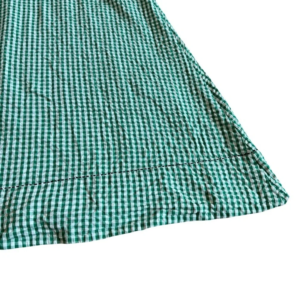 Free People Cass Midi Dress Green White Gingham Boho Stretch Gauze Size Small